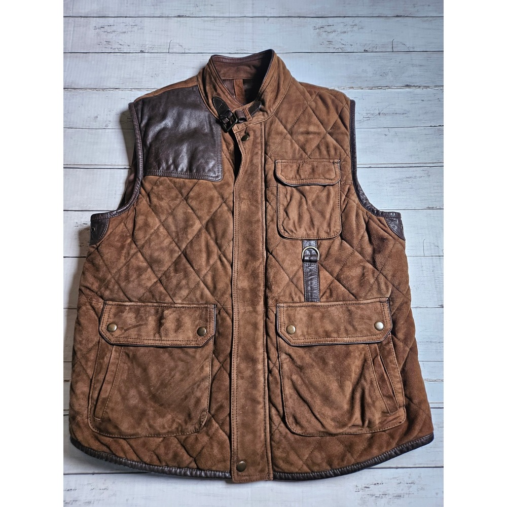 Cremieux Mens Brown Quilted Suede Leather Vest Shooting Hunting Style Large